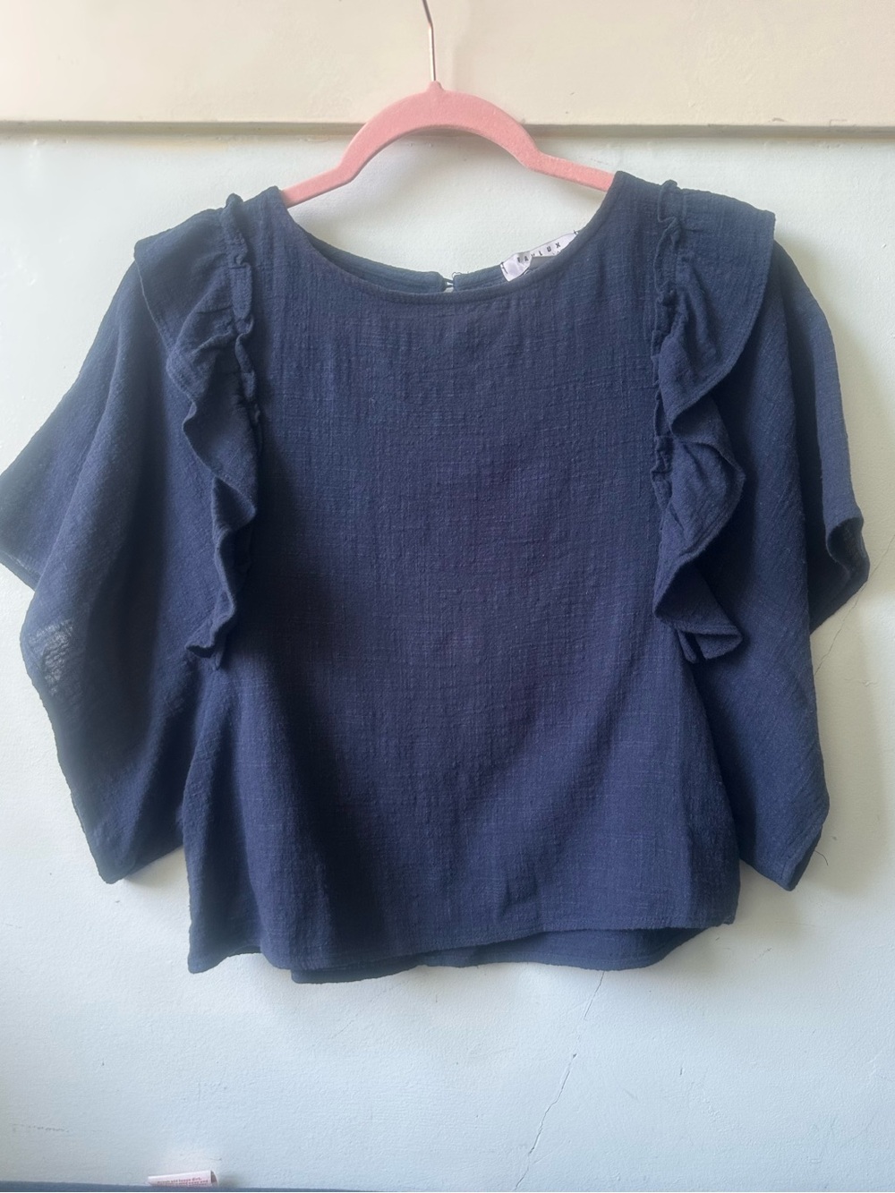 Favlux flutter sleeve navy flowy top
